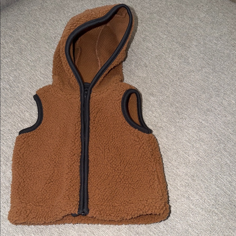 Carter's Brown Sherpa-Lined Hooded Vest with Black Trim